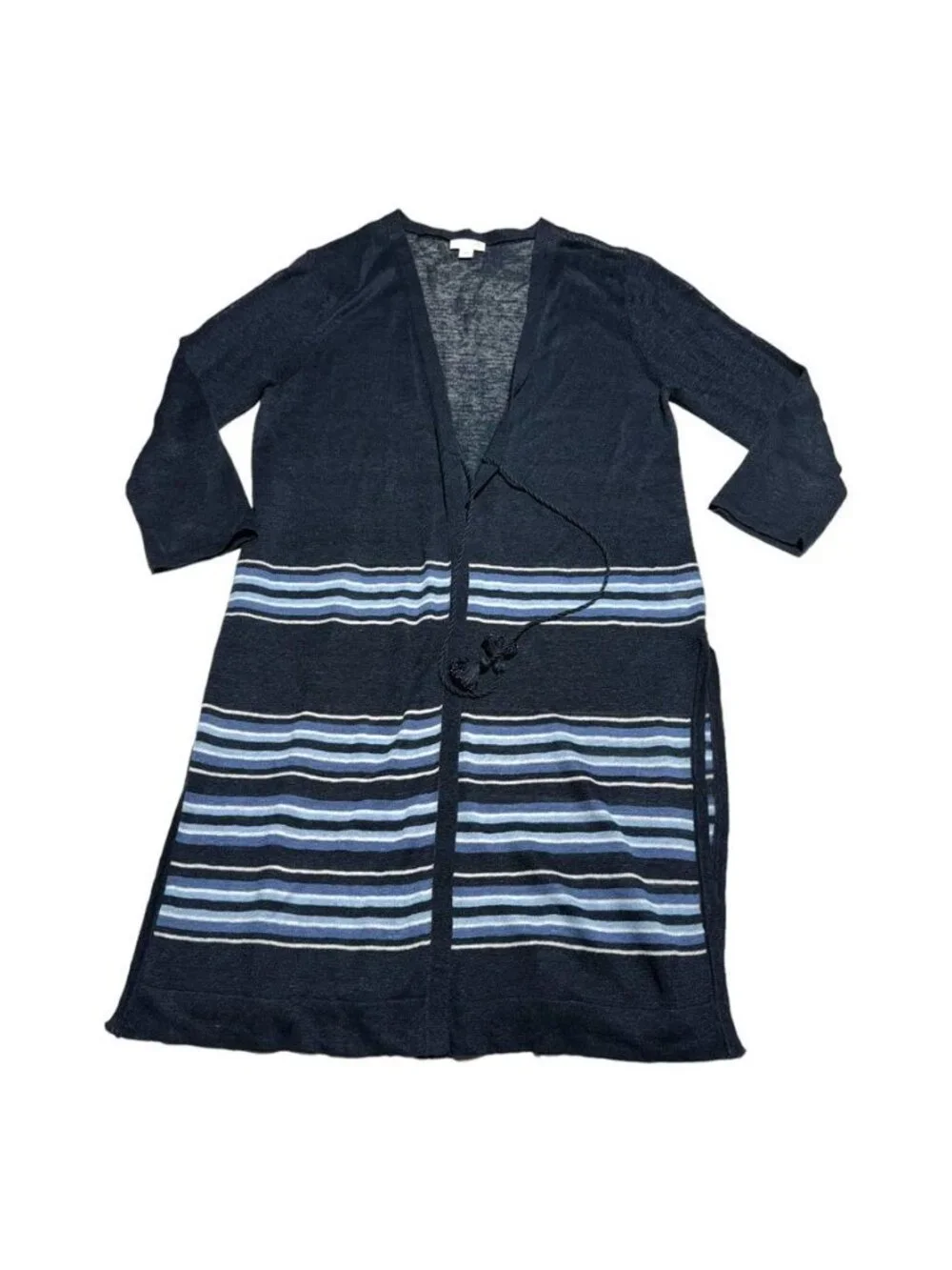 J. Jill Blue Linen Long Striped Cardigan Blue Size Small - Picture 8 of 8